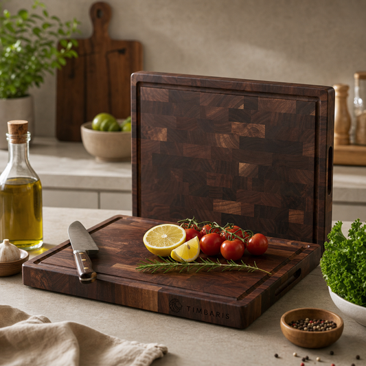 American Dark Walnut Wood End Grain Cutting Board 17"x12"x1.6" for Kitchen with Juice Groove, Inner Handles, Gift Box Packaging and End Grain Butcher Block