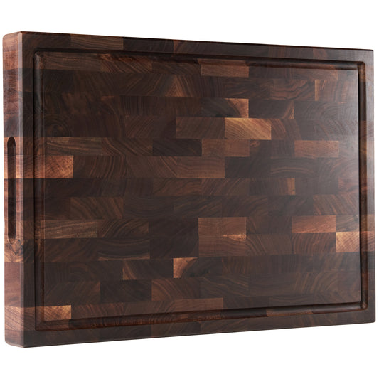 American Dark Walnut Wood End Grain Cutting Board 17"x12"x1.6" for Kitchen with Juice Groove, Inner Handles, Gift Box Packaging and End Grain Butcher Block