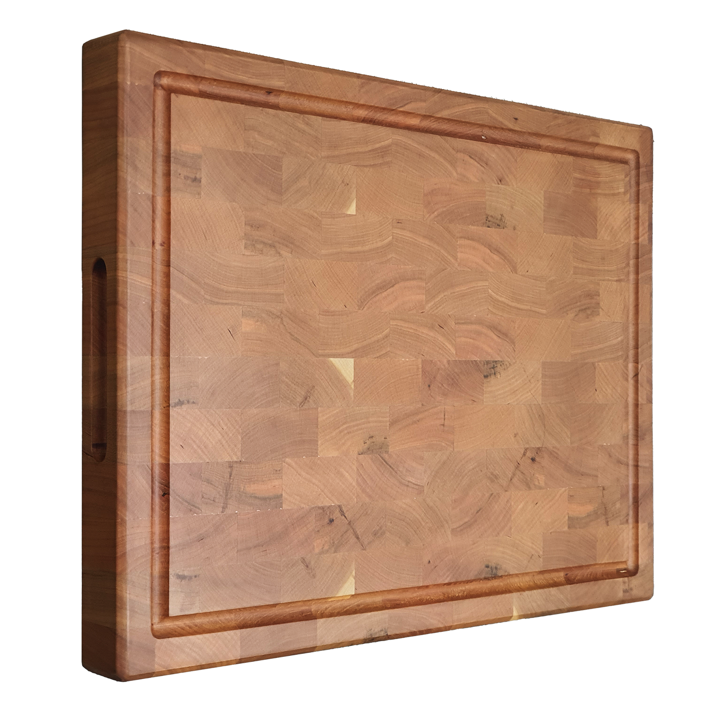 American Cherry Wood End Grain Cutting Board 20"x15"x2" for Kitchen with Juice Groove, Inner Handles, Gift Box Packaging and End Grain Butcher Block