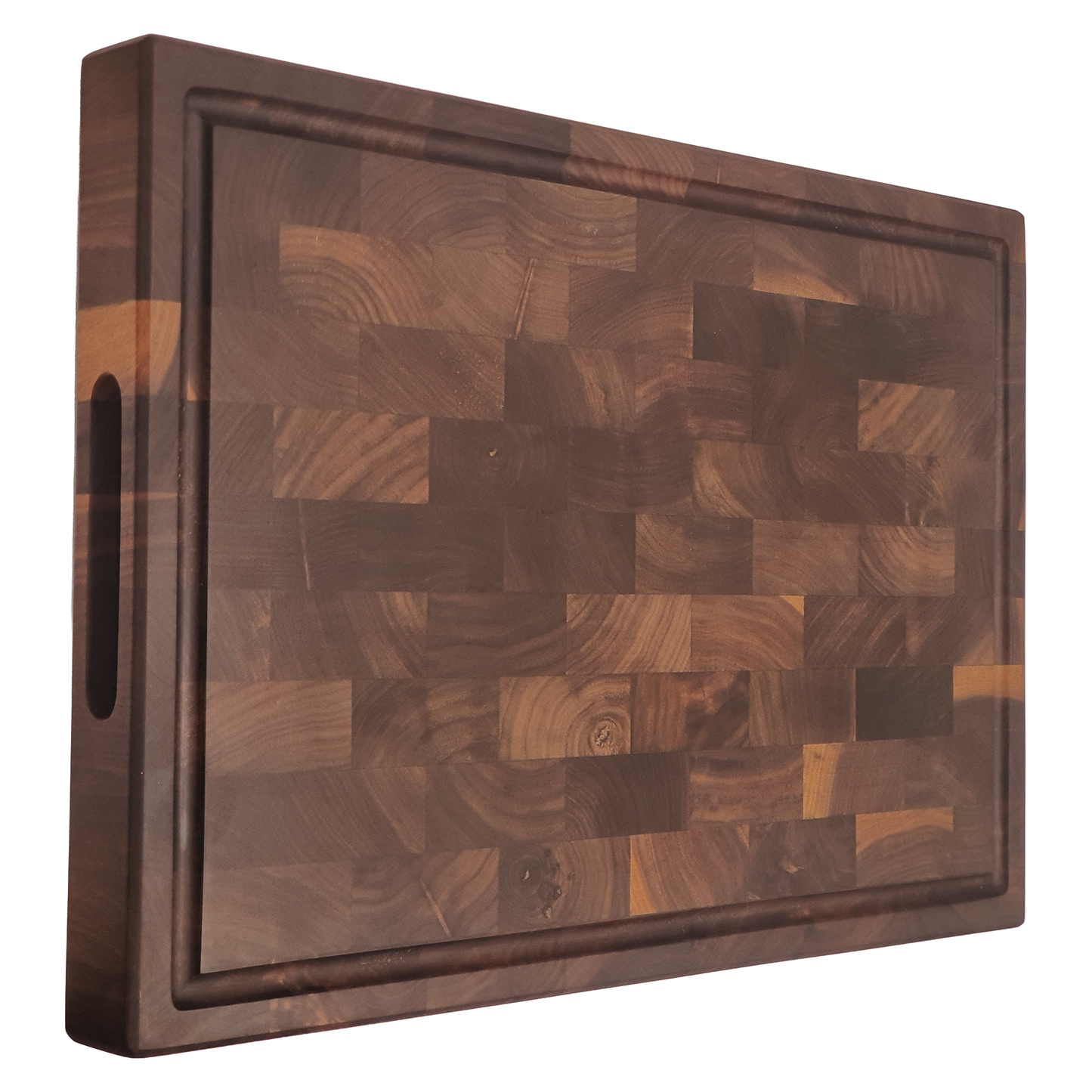American Dark Walnut Wood End Grain Cutting Board 20"x15"x2" for Kitchen with Juice Groove, Inner Handles, Gift Box Packaging and End Grain Butcher Block